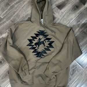 Mens Tan Hoodie with Black Graphic XL